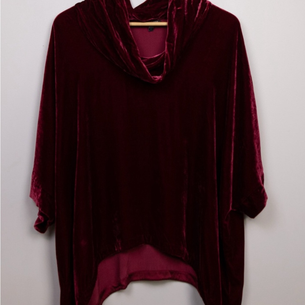 Eileen Fisher velvet cowl neck burgundy top-L